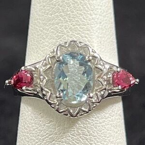 Aquamarine and Tourmaline Sterling Silver Ring
